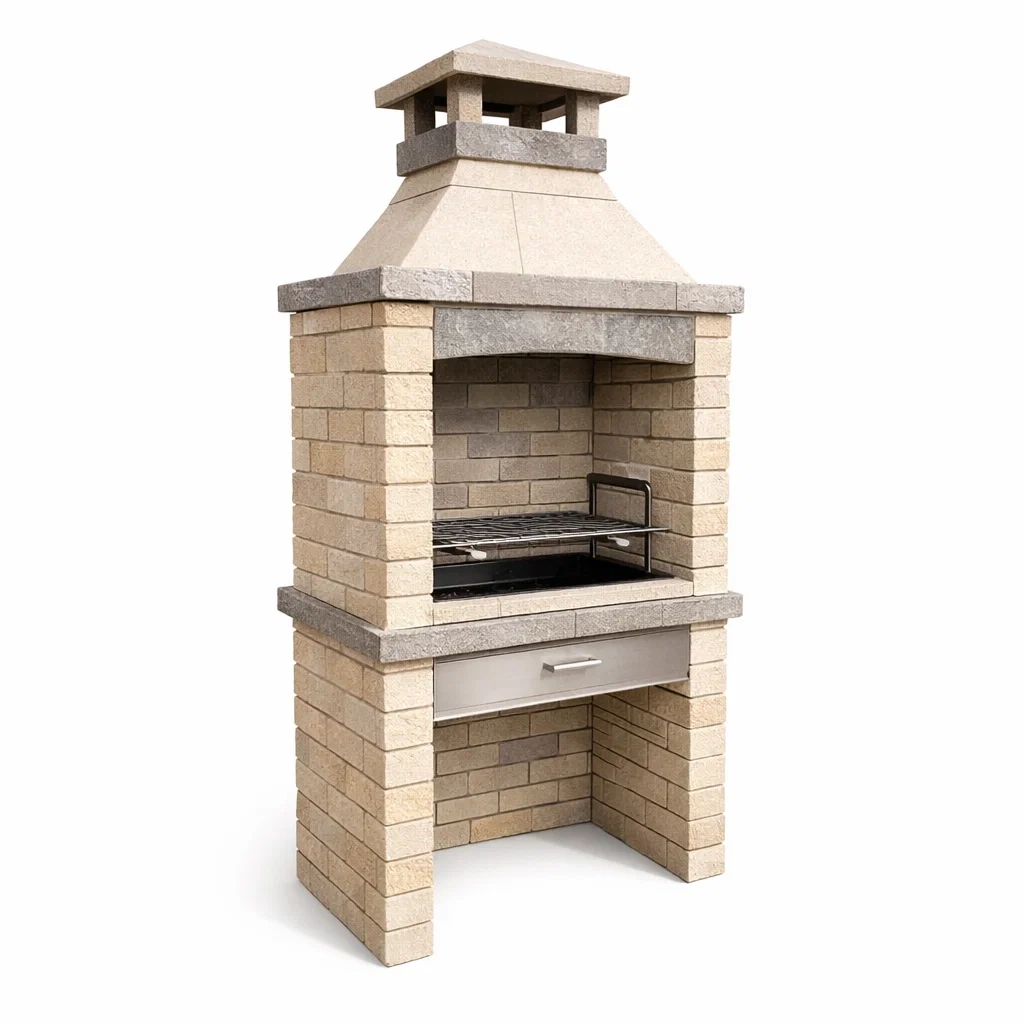 Barbecue en pierre réfractaire gris et sable-NESTFUSIONLIVING