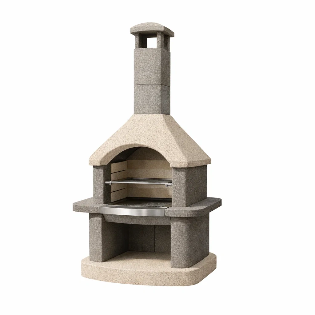 Barbecue en béton réfractaire avec cheminée-NESTFUSIONLIVING