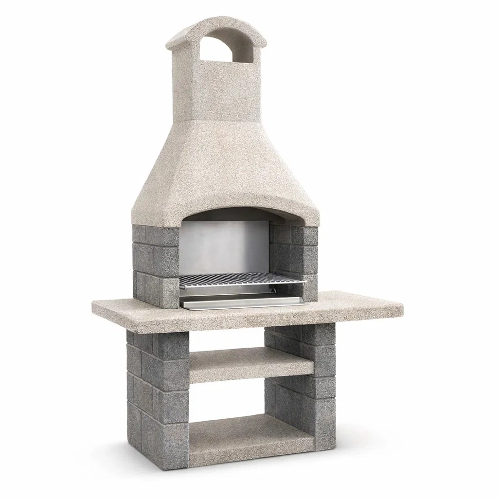 Barbecue en pierre reconstituée et béton gris et beige-NESTFUSIONLIVING