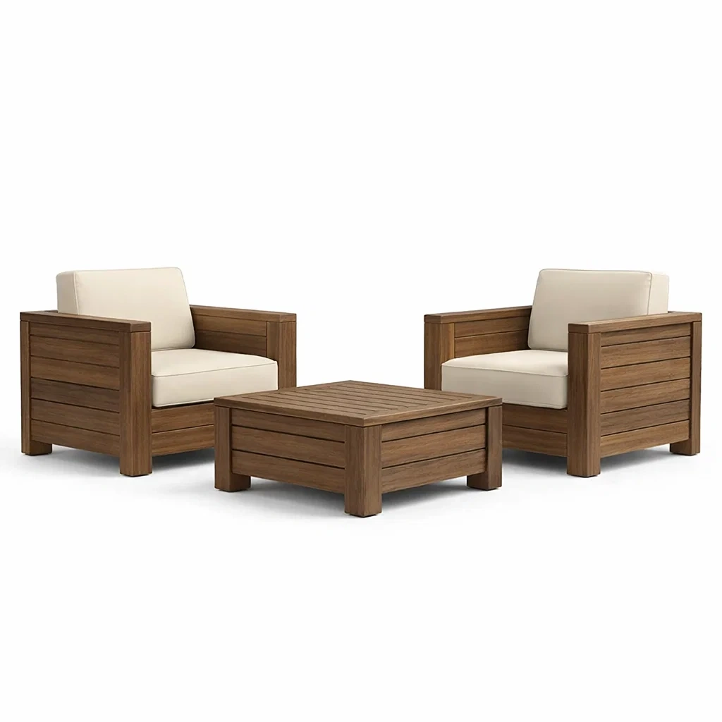 Ensemble de détente en bois avec coussins crème-NESTFUSIONLIVING