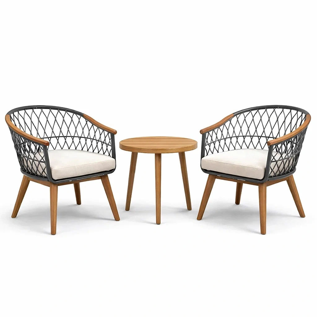 Ensemble de détente en métal et acacia 3 pièces-NESTFUSIONLIVING