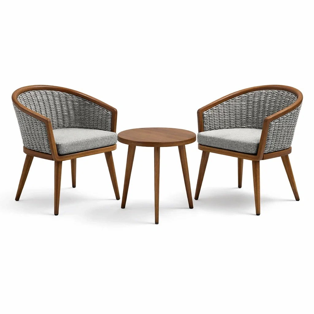 Ensemble de détente avec chaises et table en bois d'acacia et résine tressée-NESTFUSIONLIVING