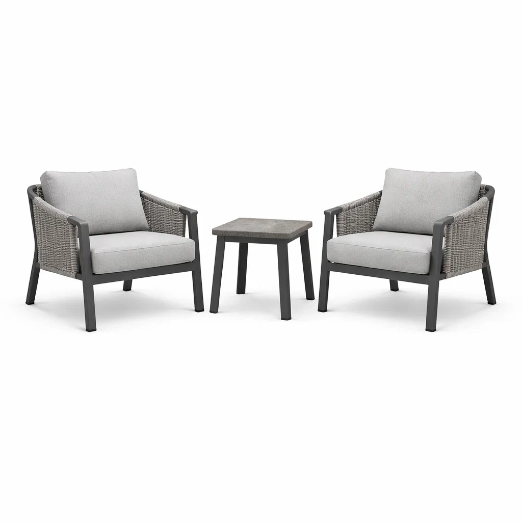 Ensemble de détente en aluminium et corde avec coussins gris-NESTFUSIONLIVING