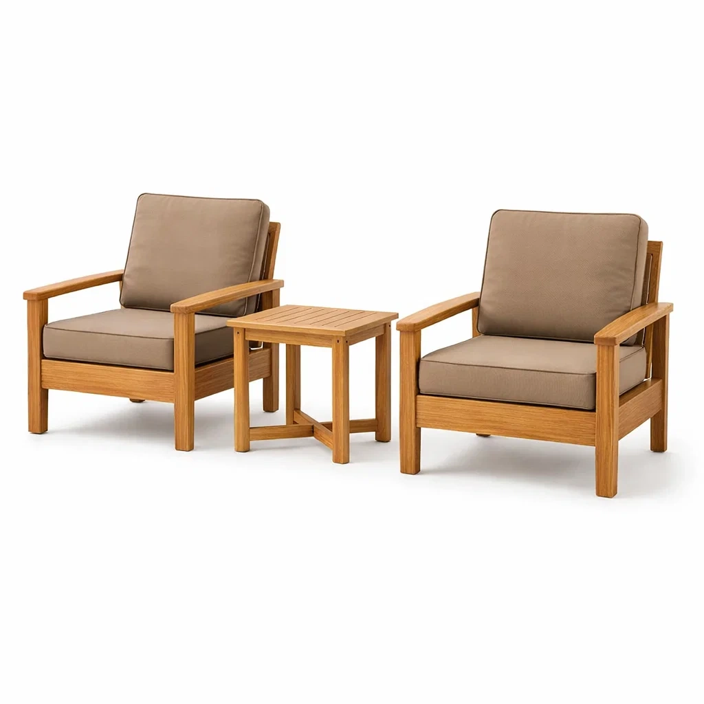 Ensemble de détente en acacia avec coussins en polyester-NESTFUSIONLIVING