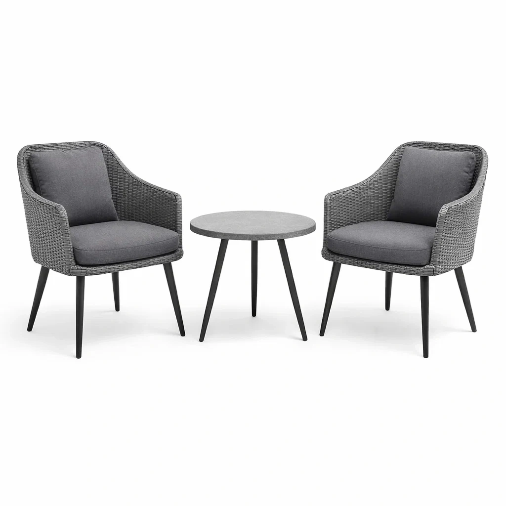 Ensemble de détente avec 2 fauteuils en résine tressée et table ronde-NESTFUSIONLIVING
