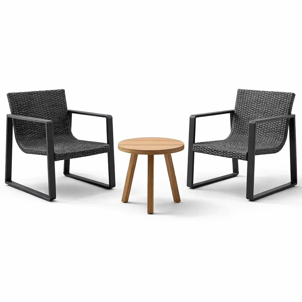 Ensemble de détente avec 2 chaises en résine tressée anthracite et table en acacia-NESTFUSIONLIVING