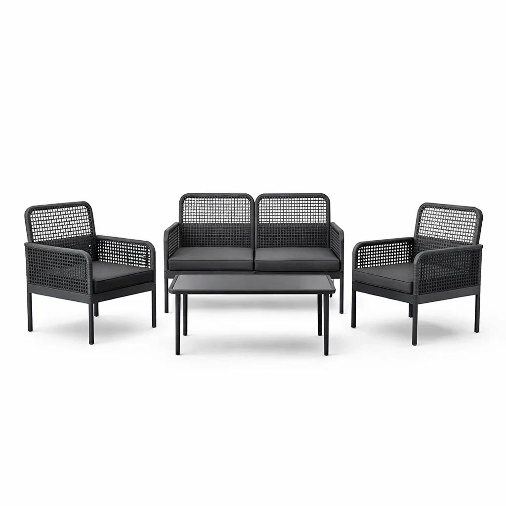 Ensemble de salon extérieur en aluminium et polyéthylène noir-NESTFUSIONLIVING