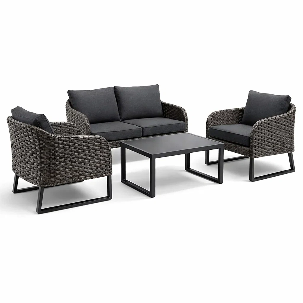 Ensemble de salon en aluminium et résine tressée noir et gris anthracite-NESTFUSIONLIVING