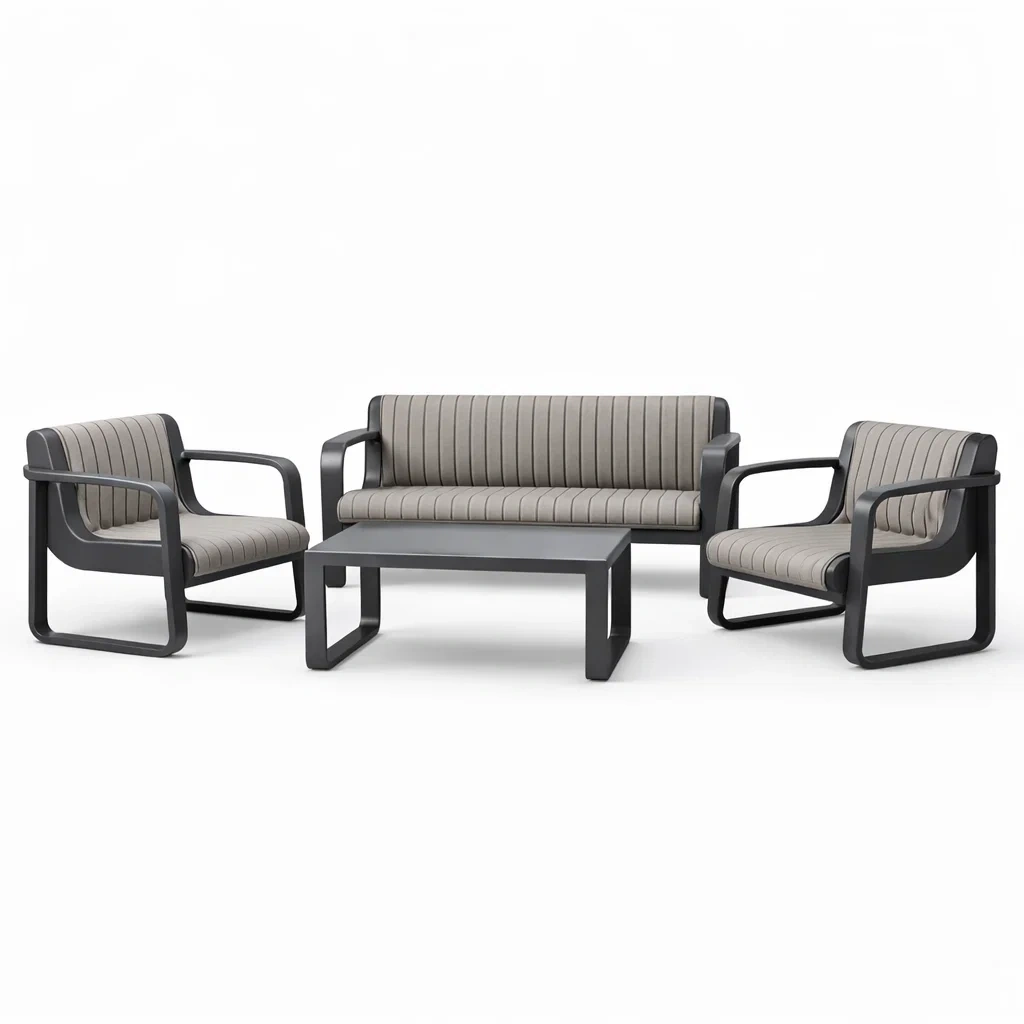 Ensemble de salon en métal gris avec coussins en polyester et table rectangulaire-NESTFUSIONLIVING