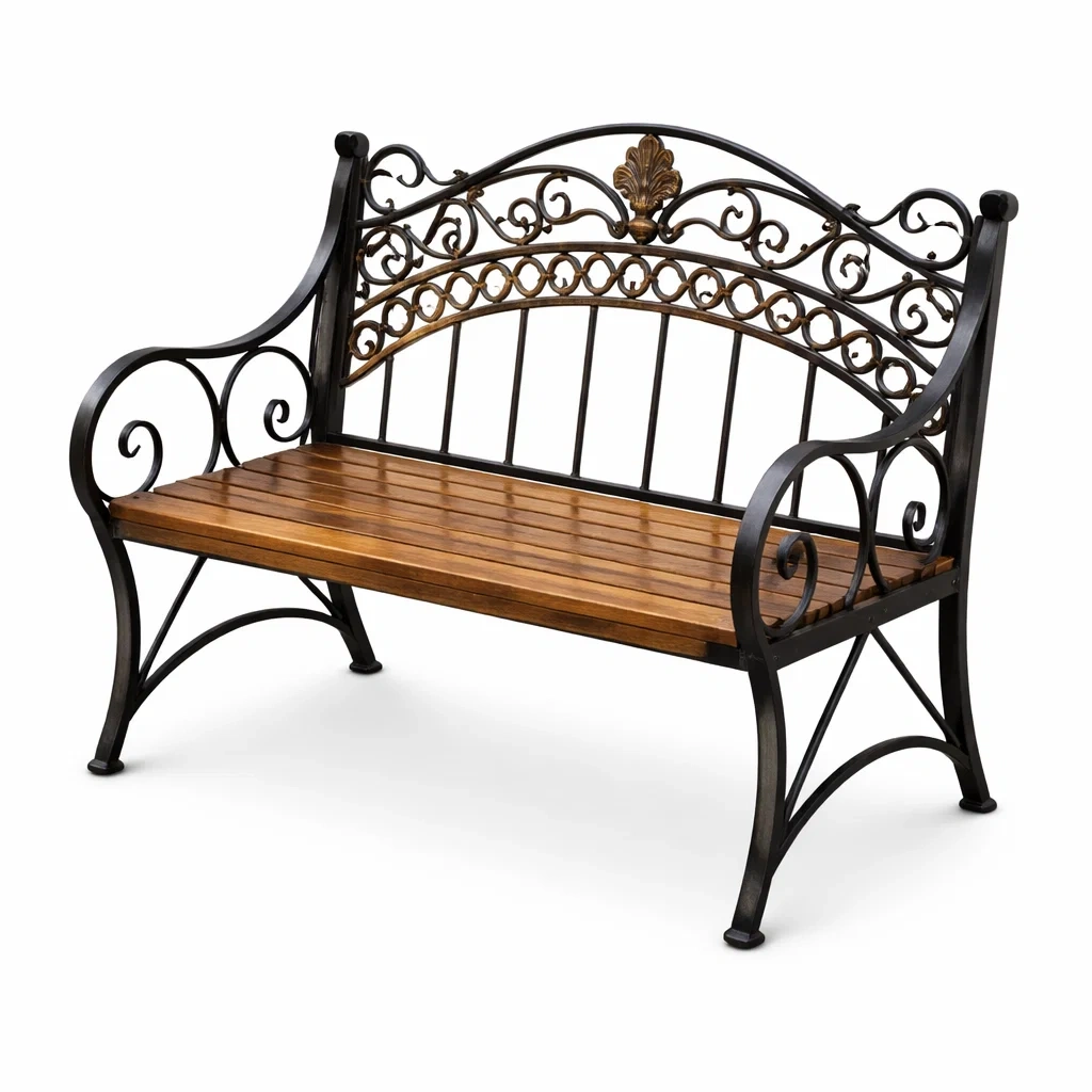 Banc en métal et bois avec dossier décoratif-NESTFUSIONLIVING