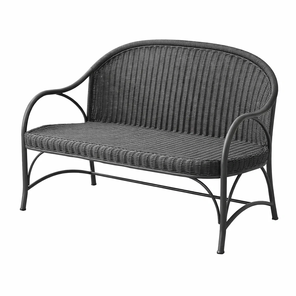 Banc en métal et rotin synthétique noir-NESTFUSIONLIVING