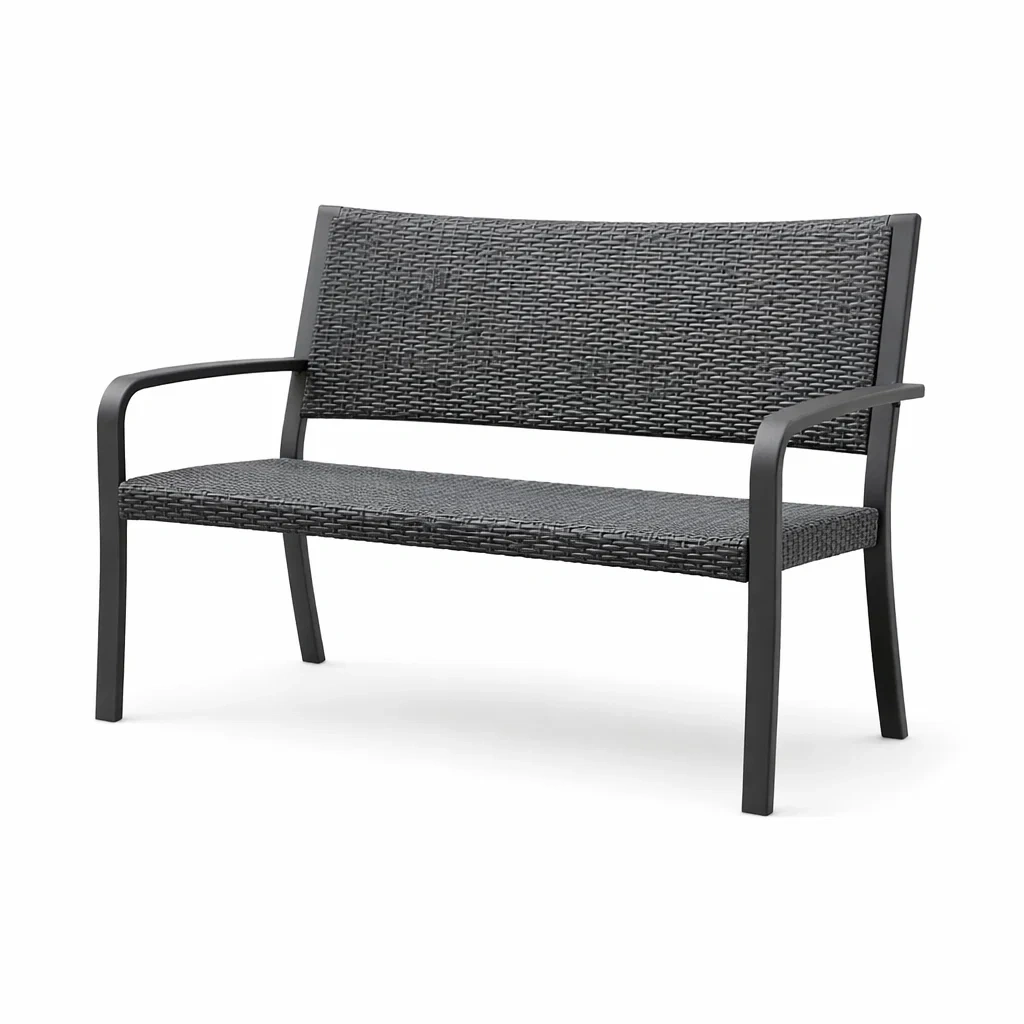 Banc en métal et résine tressée noir-NESTFUSIONLIVING