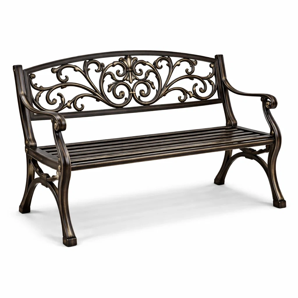 Banc en métal avec motifs floraux-NESTFUSIONLIVING