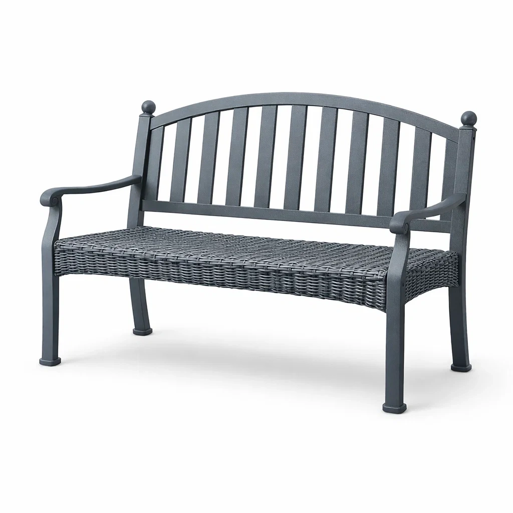 Banc en résine tressée et métal gris-NESTFUSIONLIVING