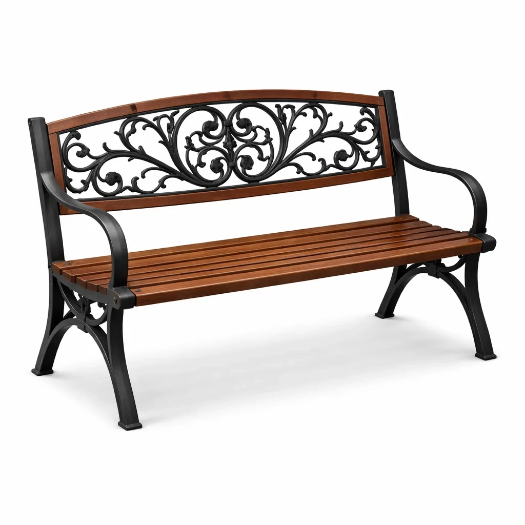 Banc en bois de chêne et fonte avec accoudoirs 120x60x85 cm-NESTFUSIONLIVING