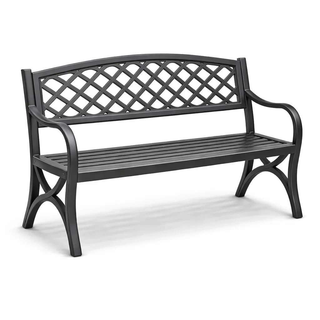 Banc en fer noir avec dossier en croisillons-NESTFUSIONLIVING