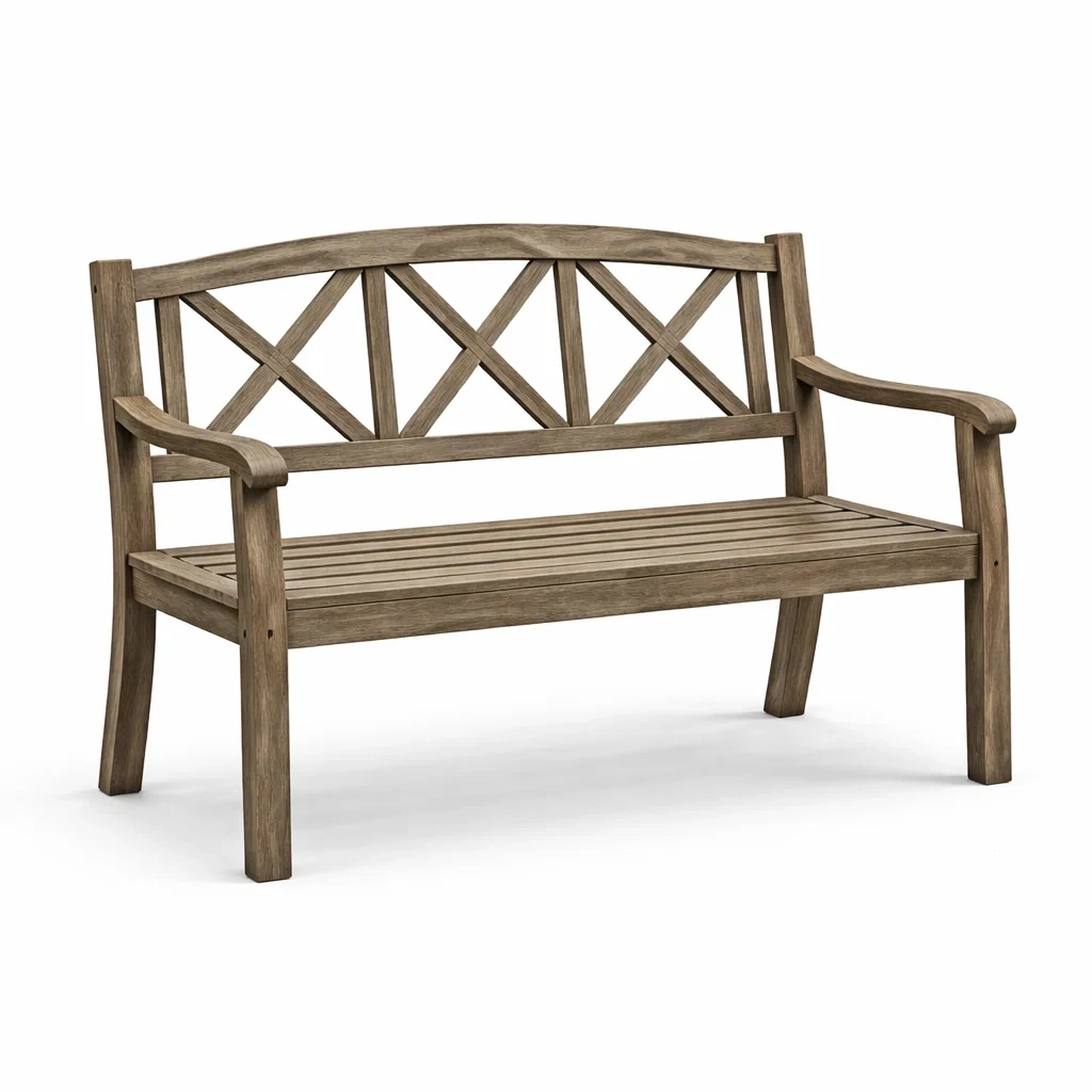 Banc en bois d'acacia avec dossier à croisillons-NESTFUSIONLIVING
