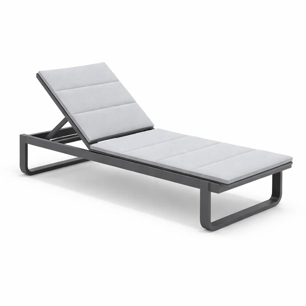 Chaise longue en aluminium gris avec coussin en polyester-NESTFUSIONLIVING