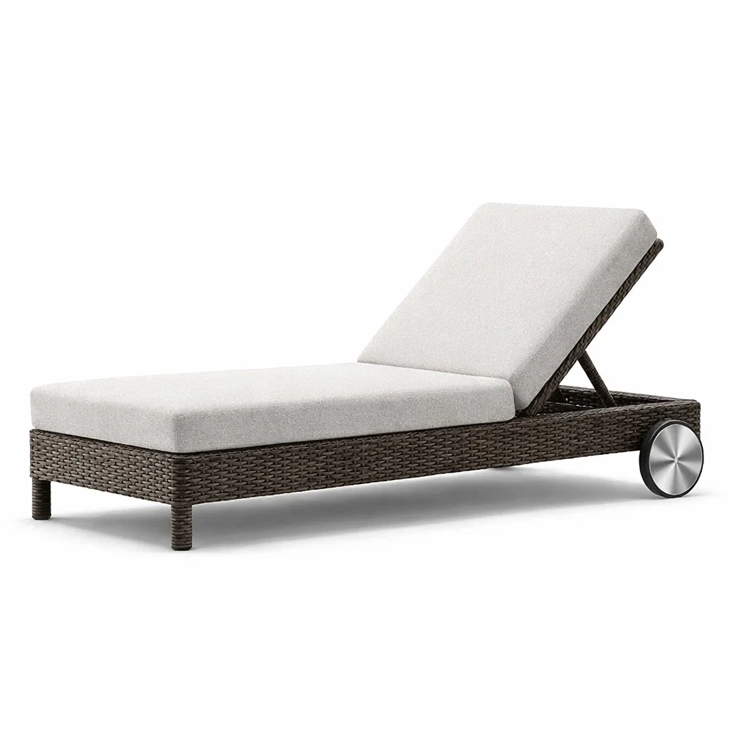 Chaise longue réglable en résine tressée avec coussin gris-NESTFUSIONLIVING
