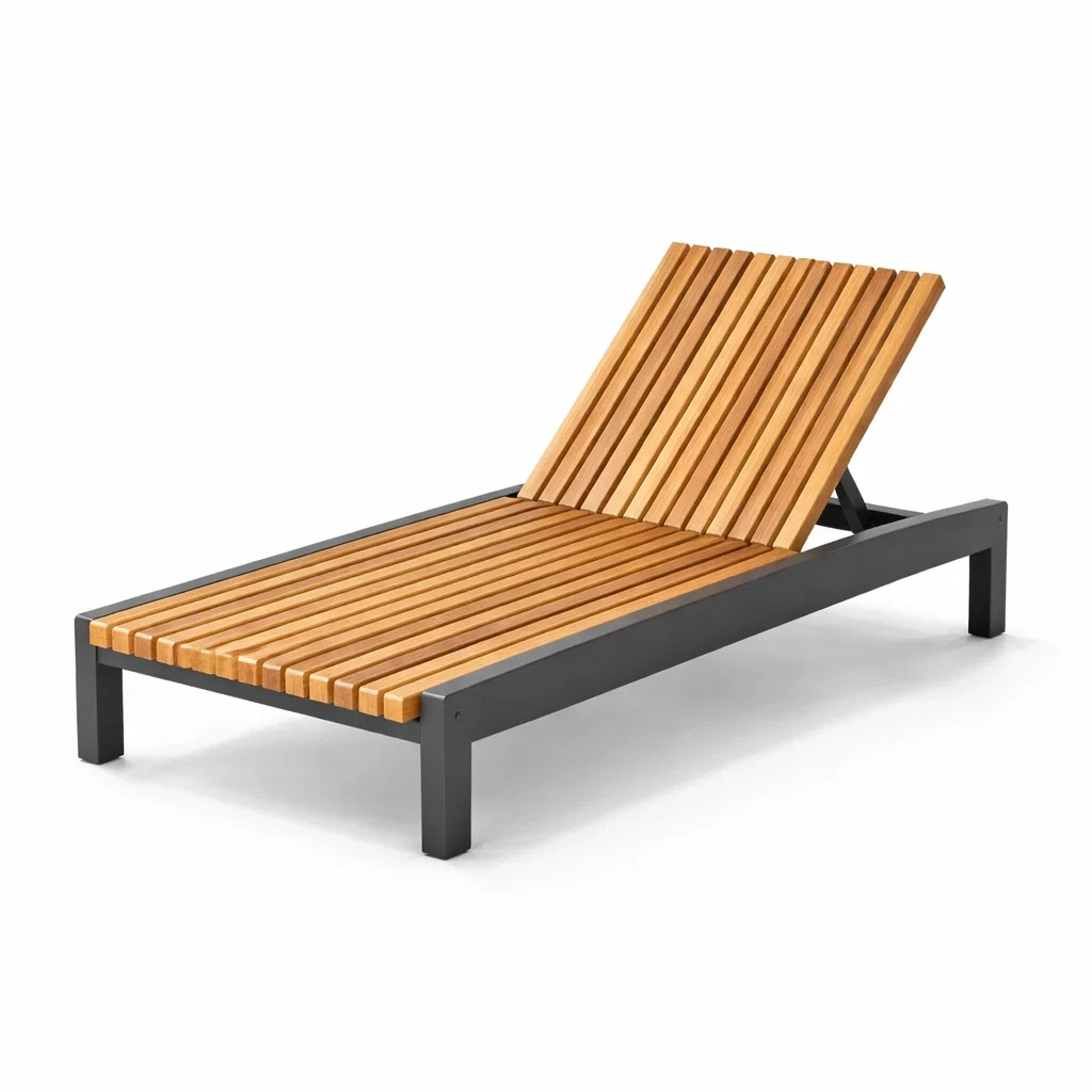 Chaise longue en aluminium et bois d'acacia-NESTFUSIONLIVING