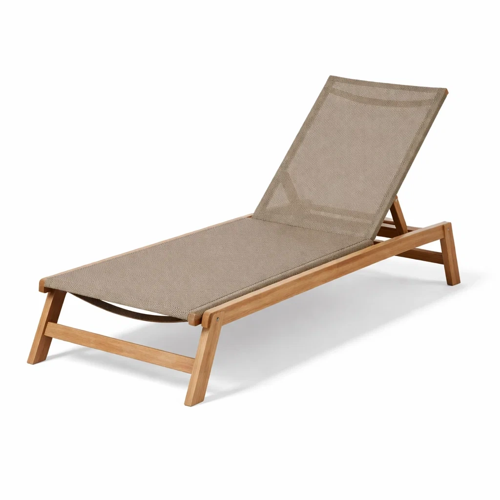 Chaise longue en bois avec tissu beige réglable 200x65x35 cm-NESTFUSIONLIVING