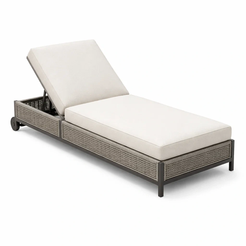 Chaise longue réglable en aluminium et corde synthétique beige-NESTFUSIONLIVING