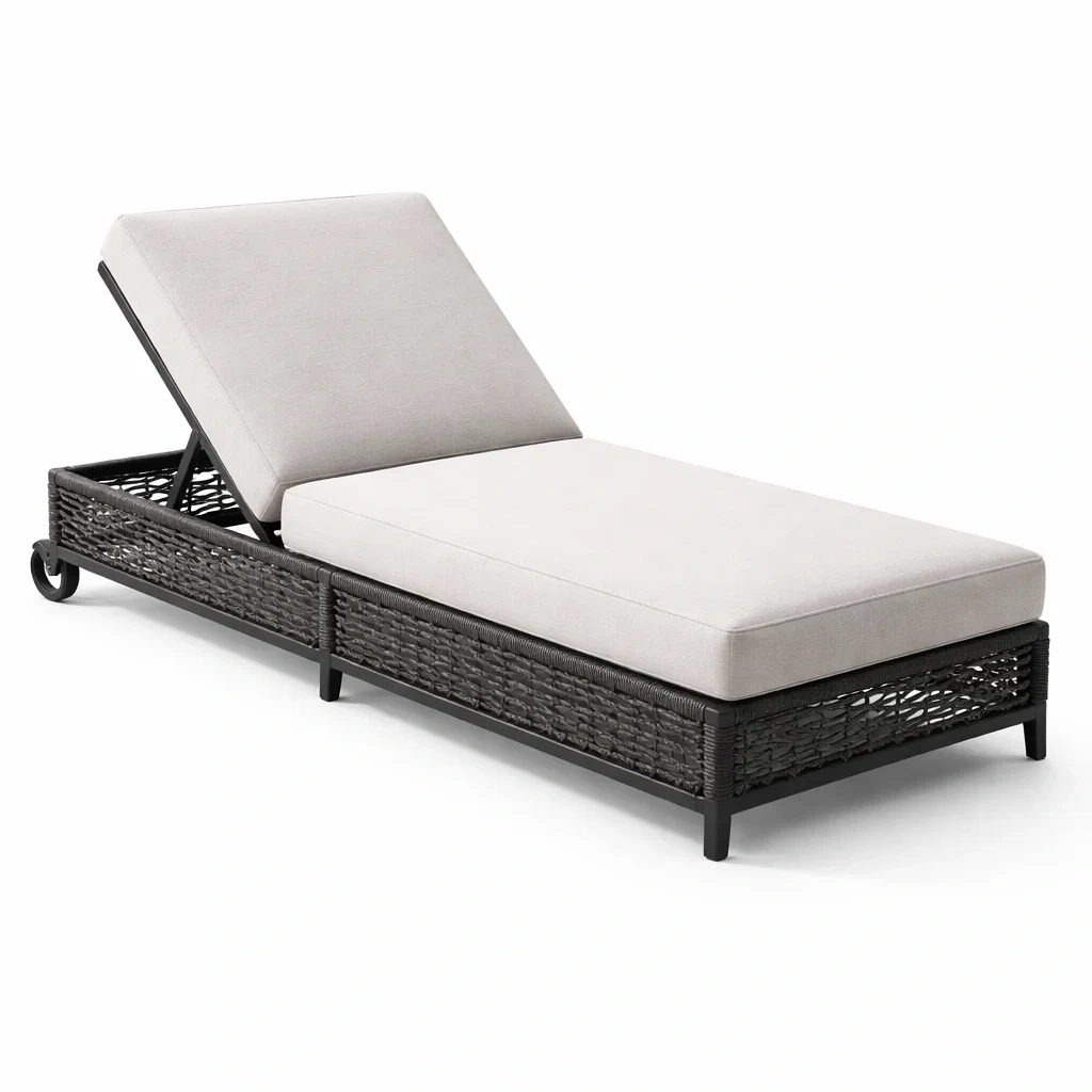 Chaise longue réglable en résine tressée avec coussin en polyester-NESTFUSIONLIVING