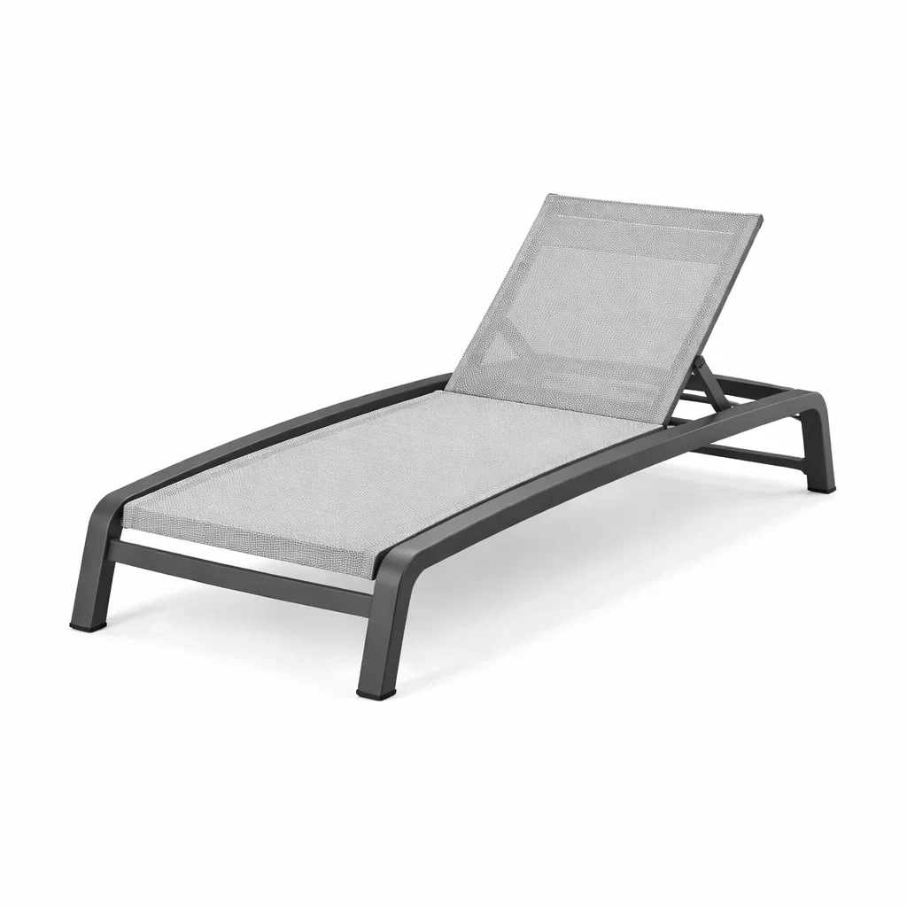 Chaise longue en aluminium gris avec tissu en maille gris clair-NESTFUSIONLIVING