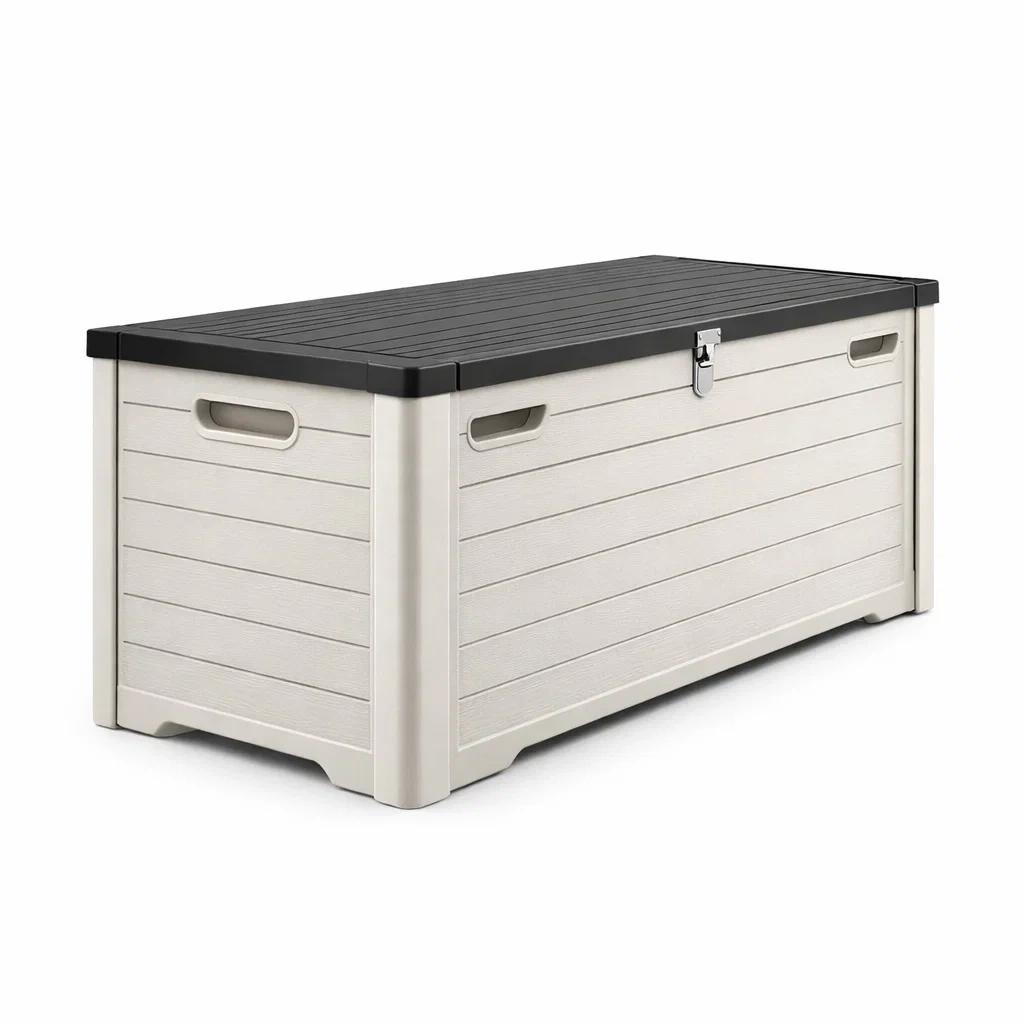 Coffre de rangement en plastique beige et noir 120x45x60 cm-NESTFUSIONLIVING