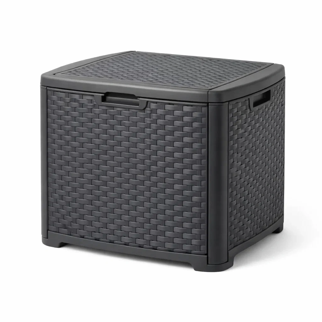 Coffre de rangement en résine tressée anthracite 57x45x60 cm-NESTFUSIONLIVING