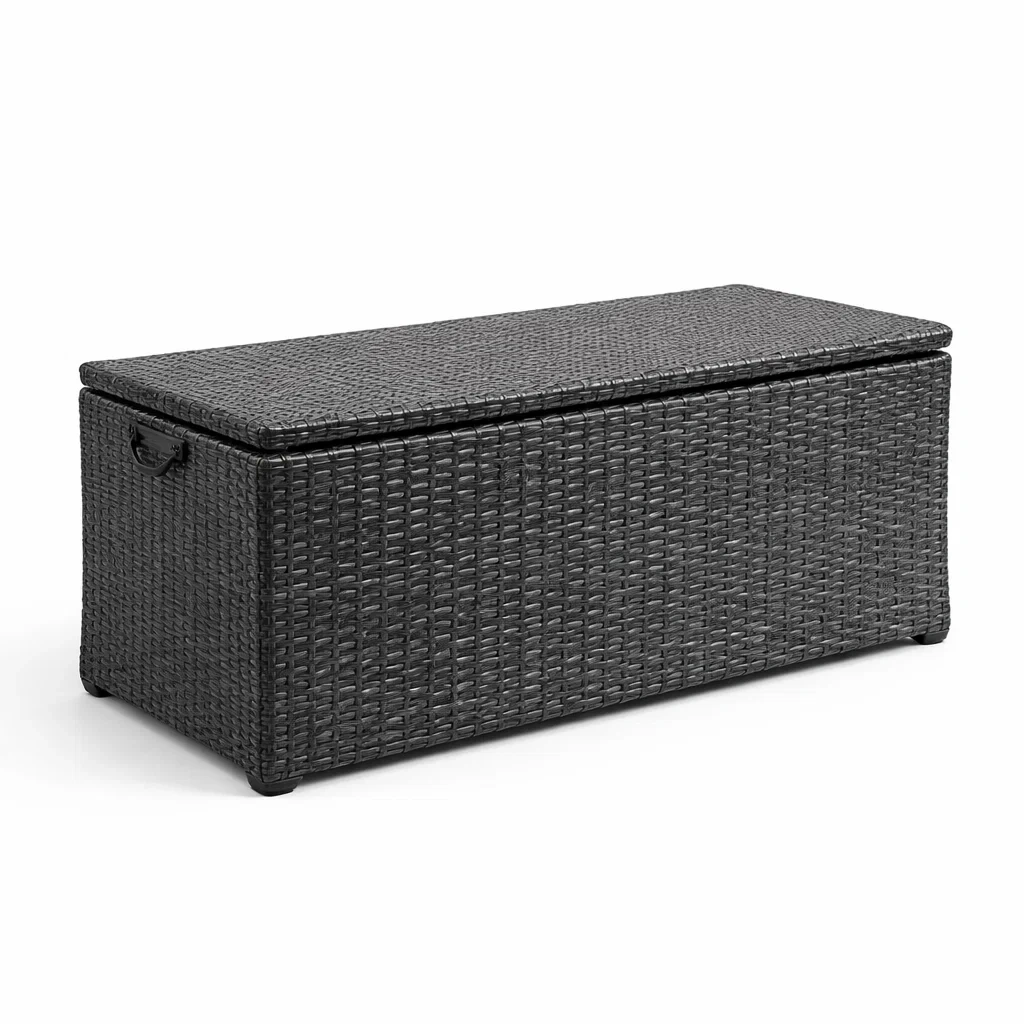 Coffre de rangement en résine tressée noir 120x50x60 cm-NESTFUSIONLIVING