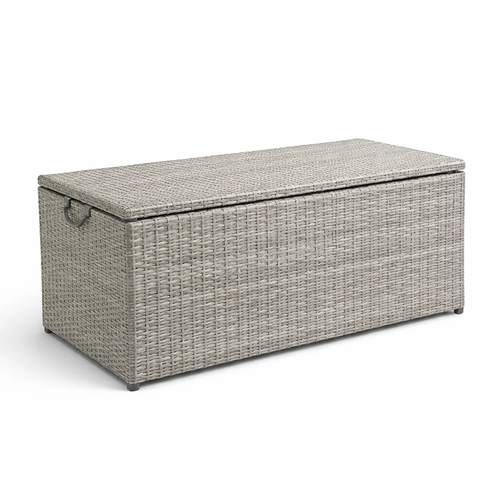 Coffre de rangement en rotin synthétique gris 120x50x60 cm-NESTFUSIONLIVING