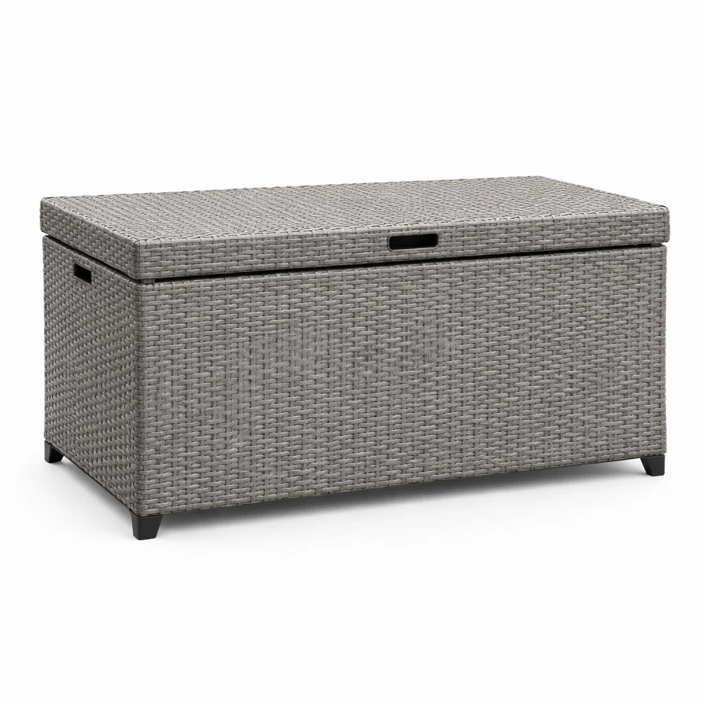 Coffre de rangement en résine tressée avec structure en acier 100x50x50 cm-NESTFUSIONLIVING