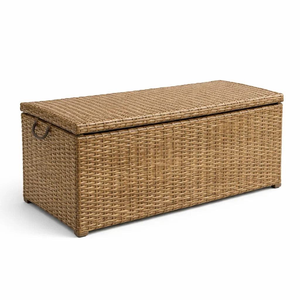 Coffre de rangement en rotin synthétique brun 120x50x55 cm-NESTFUSIONLIVING