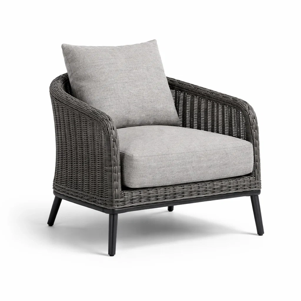 Fauteuil en rotin synthétique gris avec coussins amovibles-NESTFUSIONLIVING