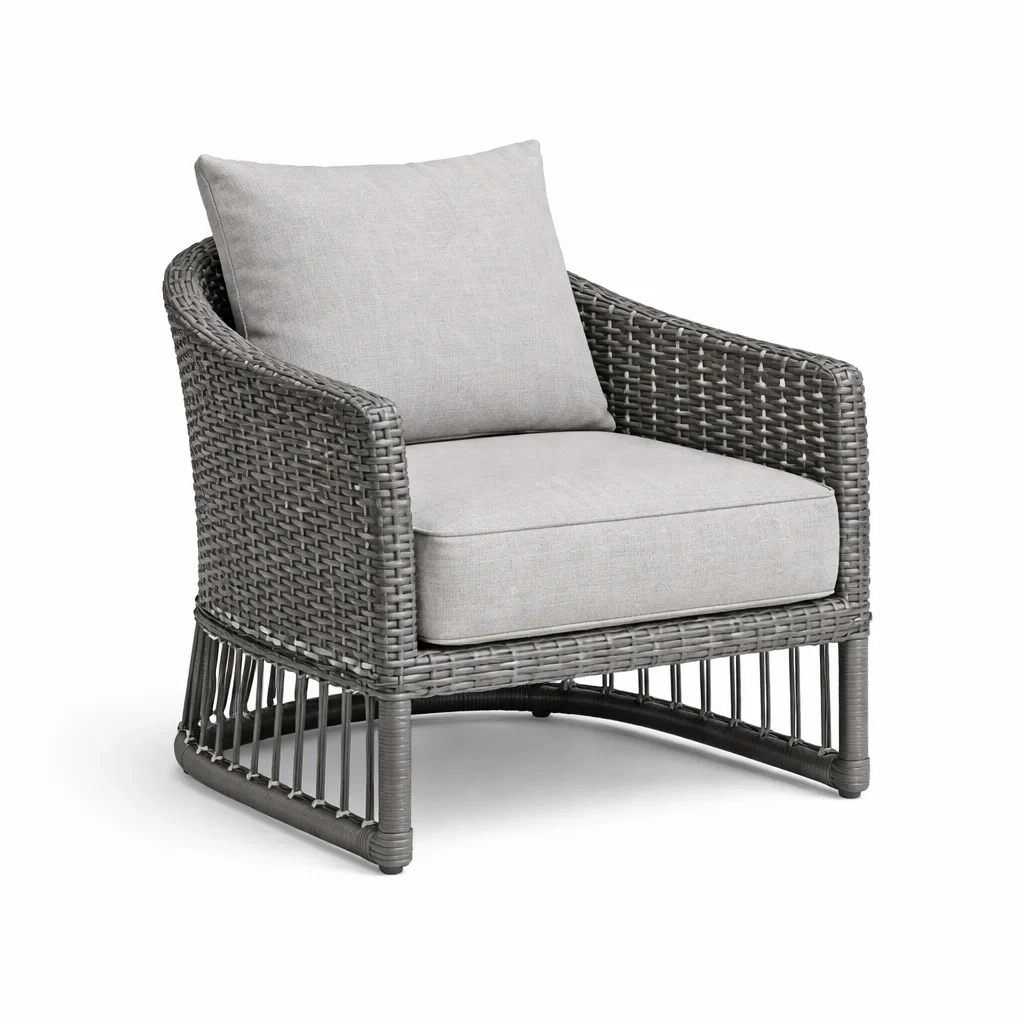 Fauteuil en résine tressée avec coussin gris-NESTFUSIONLIVING