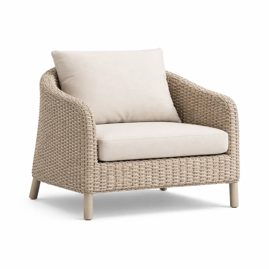 Fauteuil en résine tressée avec coussins en polyester-NESTFUSIONLIVING