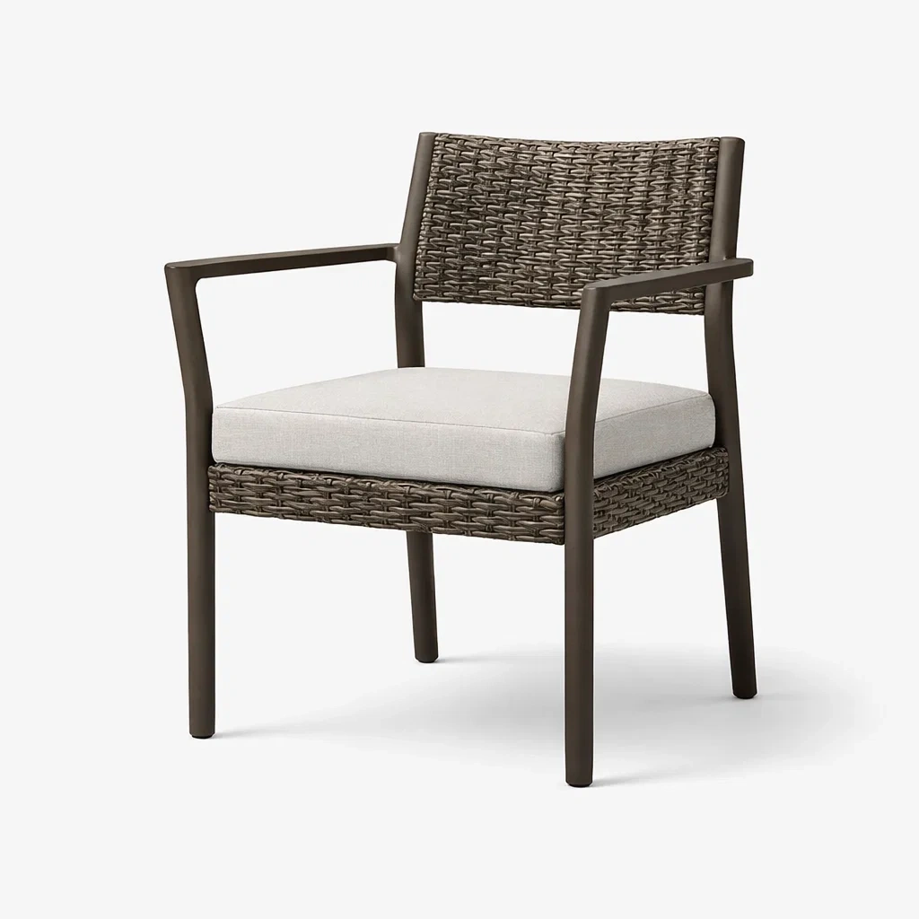Fauteuil d'extérieur en aluminium et rotin avec coussin beige-NESTFUSIONLIVING
