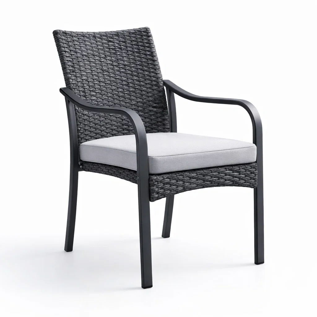 Fauteuil en aluminium avec dossier en résine tressée et coussin gris-NESTFUSIONLIVING