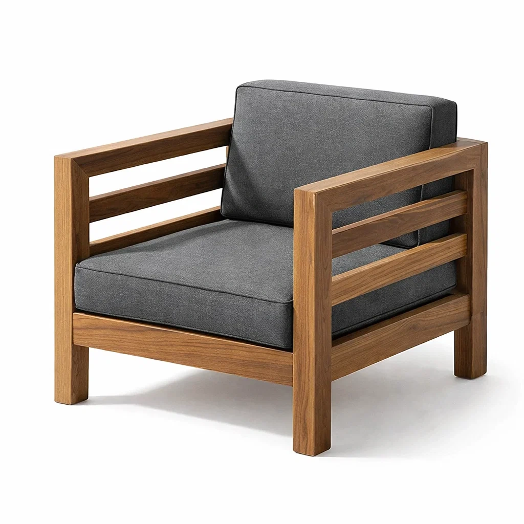Fauteuil en bois avec coussins gris en polyester 75x80x80 cm-NESTFUSIONLIVING