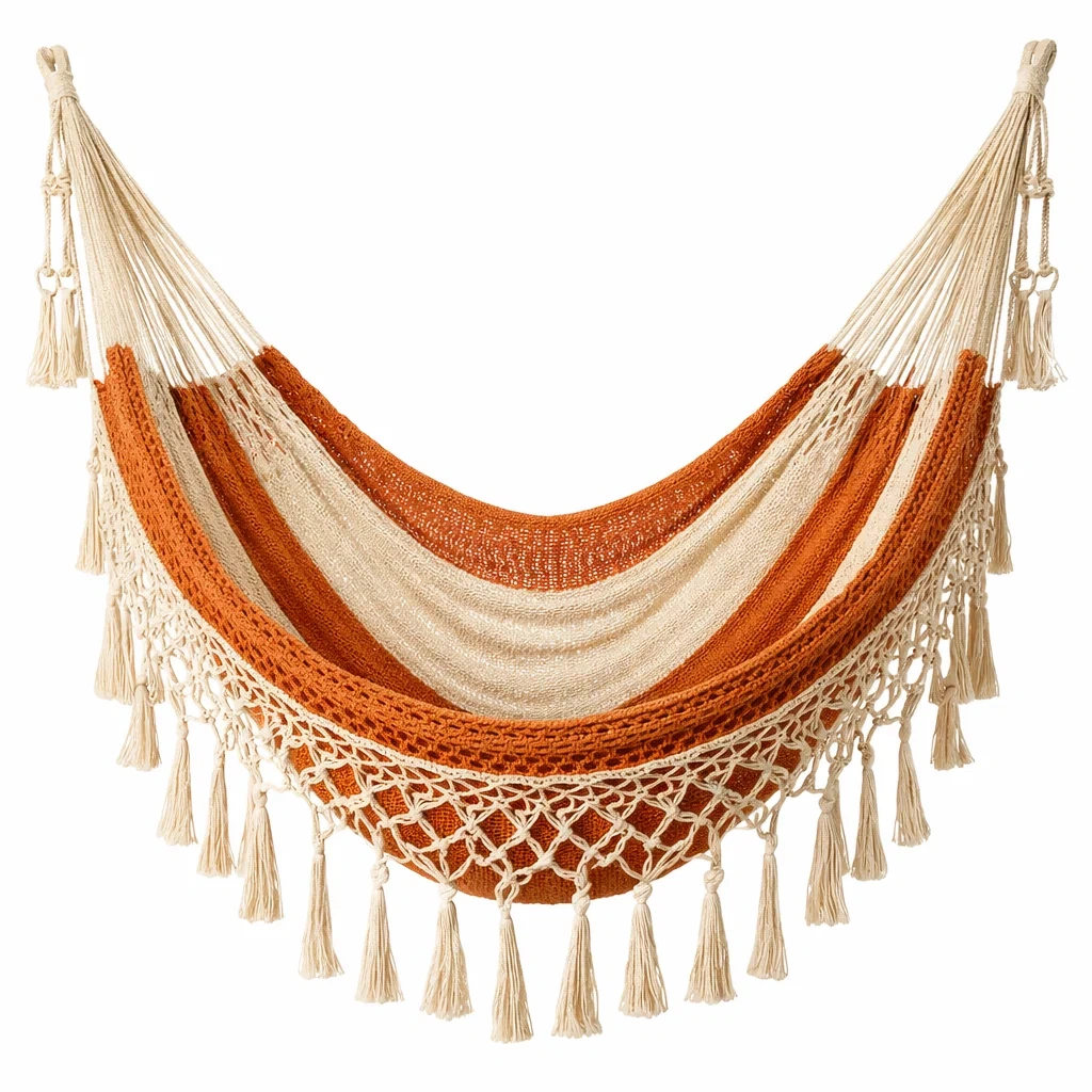Hamac en coton macramé orange et beige 200x150 cm-NESTFUSIONLIVING