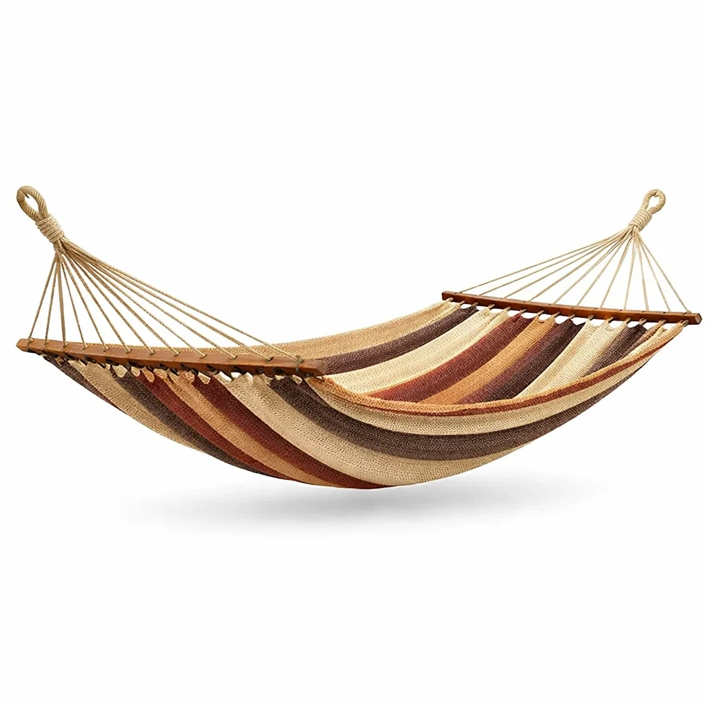 Hamac en toile de coton rayée marron beige et rouge-NESTFUSIONLIVING