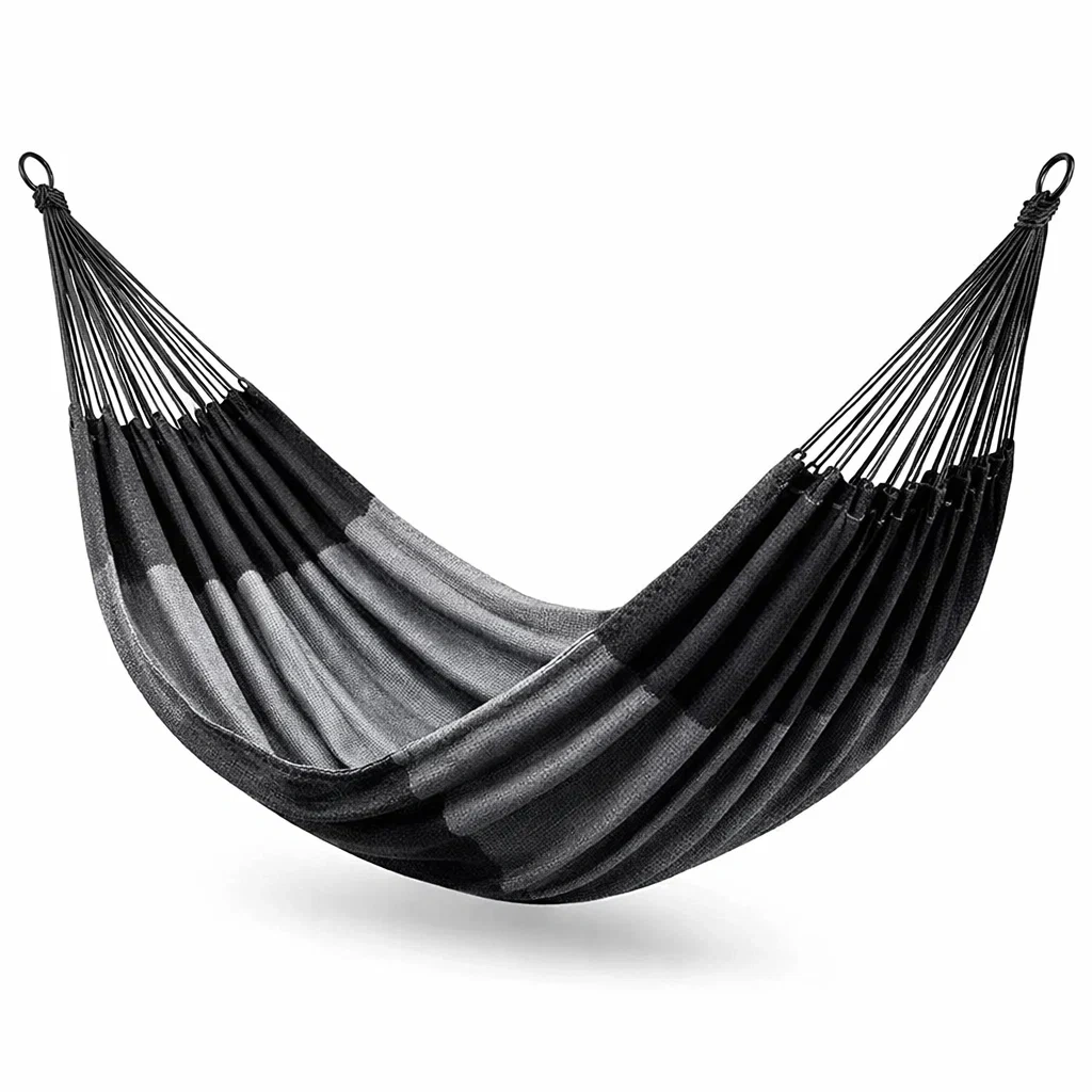 Hamac en tissu rayé gris et noir 200x150 cm-NESTFUSIONLIVING
