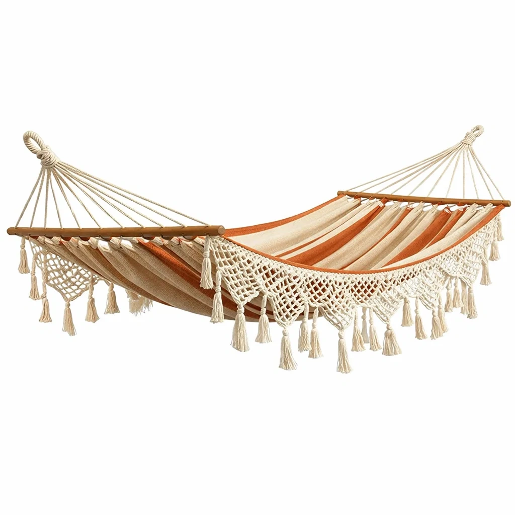 Hamac en coton tissé beige et orange 200x150 cm-NESTFUSIONLIVING