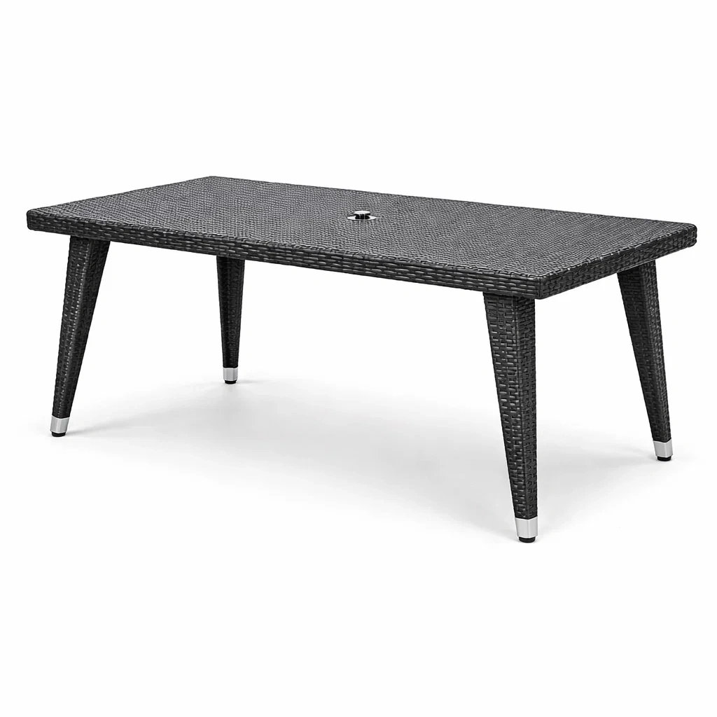 Table rectangulaire en rotin noir avec trou pour parasol-NESTFUSIONLIVING