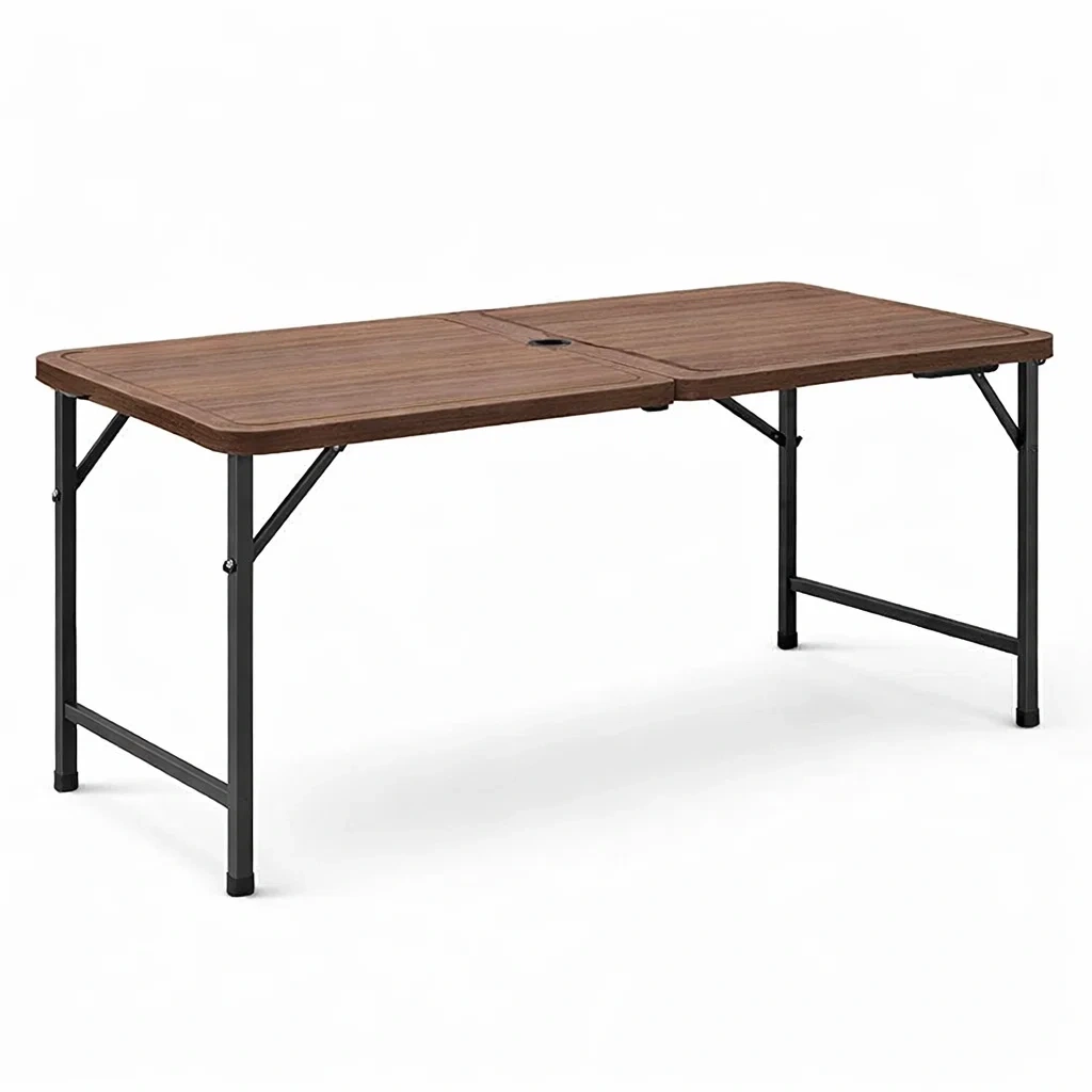 Table pliante en bois composite et acier marron-NESTFUSIONLIVING