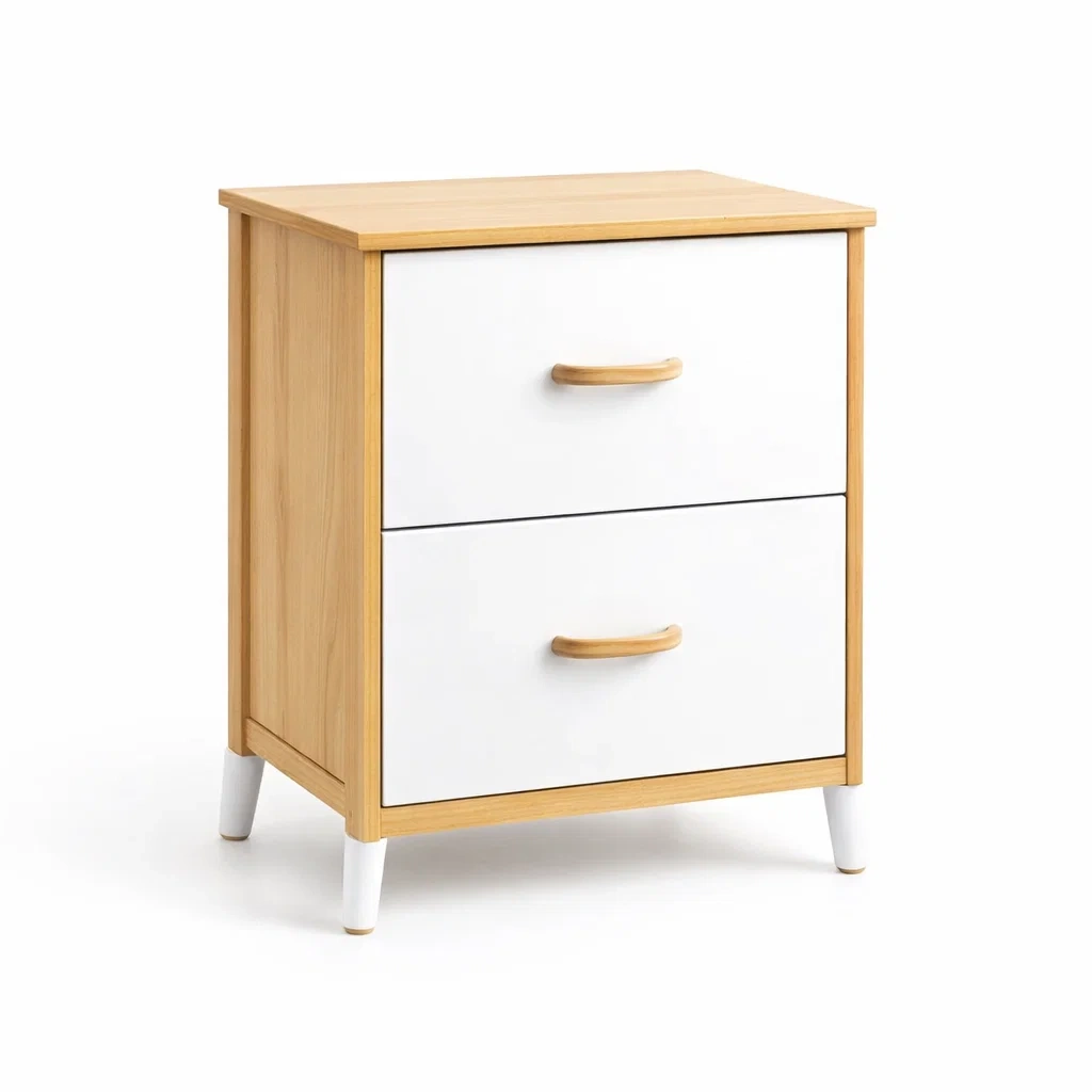 Table de chevet en MDF avec tiroirs 50x60x40 cm blanc bois-Cozyluxespace