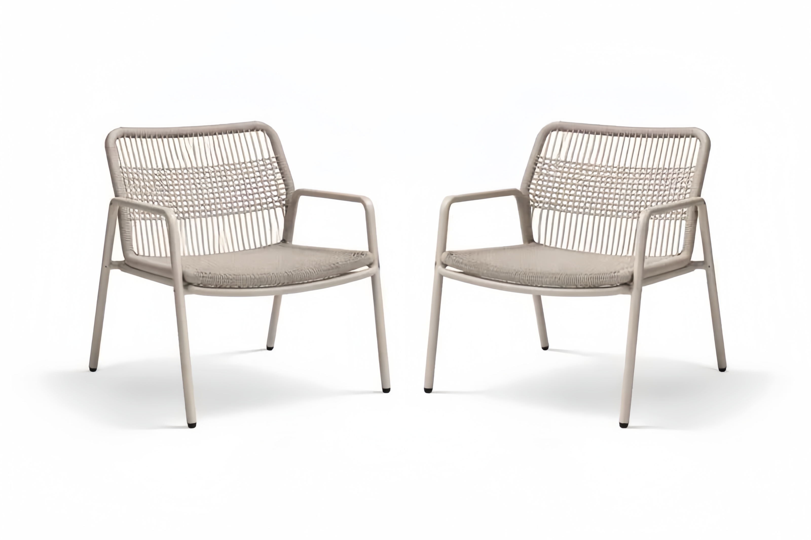 Lot de 2 fauteuils lounge en métal et corde beige