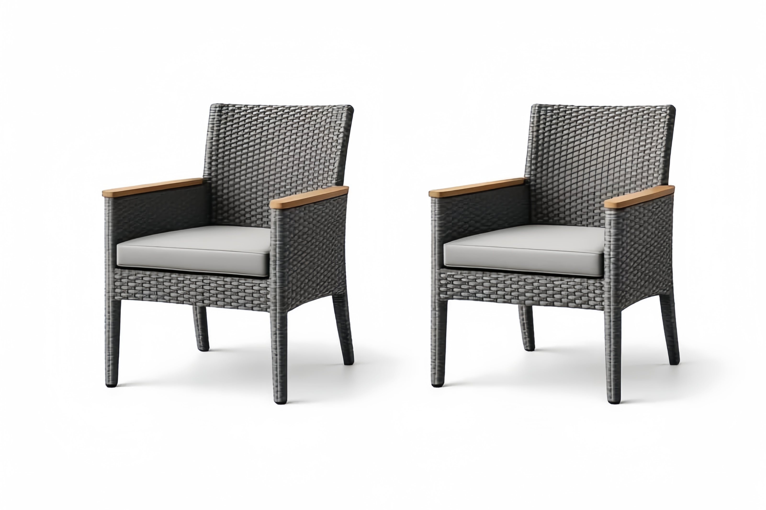 Chaises de jardin en résine tressée et bois avec coussins gris (lot de 2)