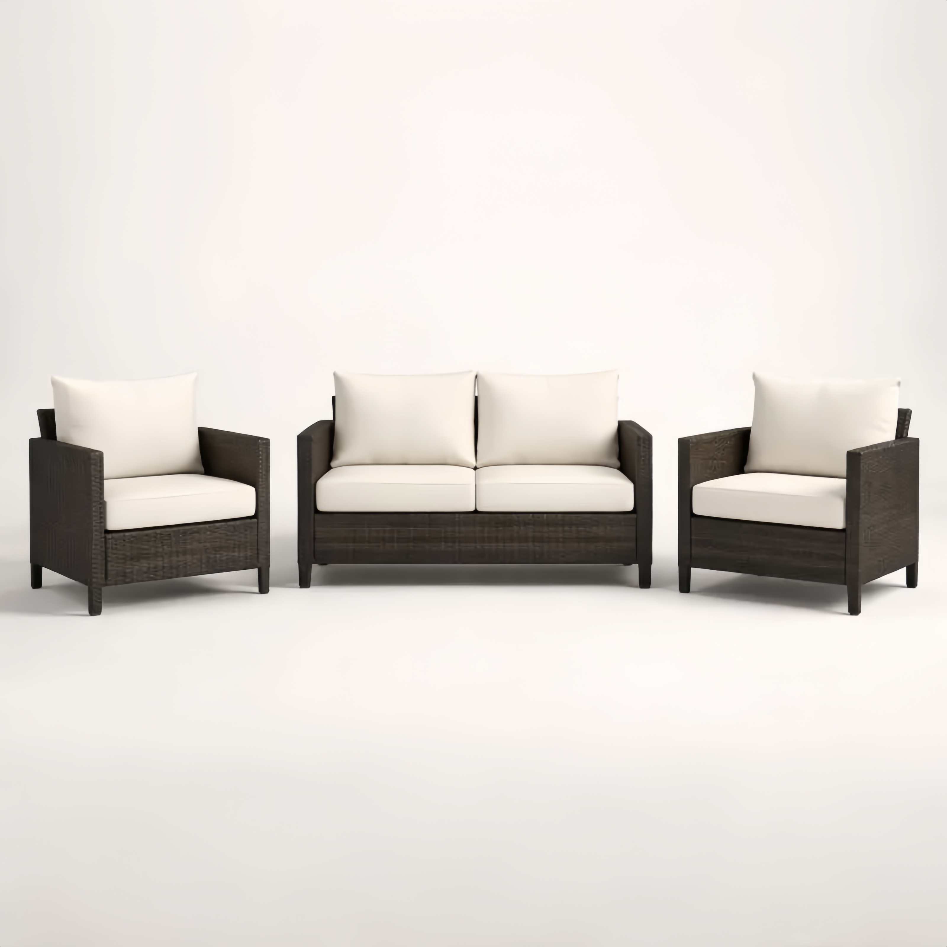 Ensemble de salon de jardin en résine tressée marron avec coussins beiges